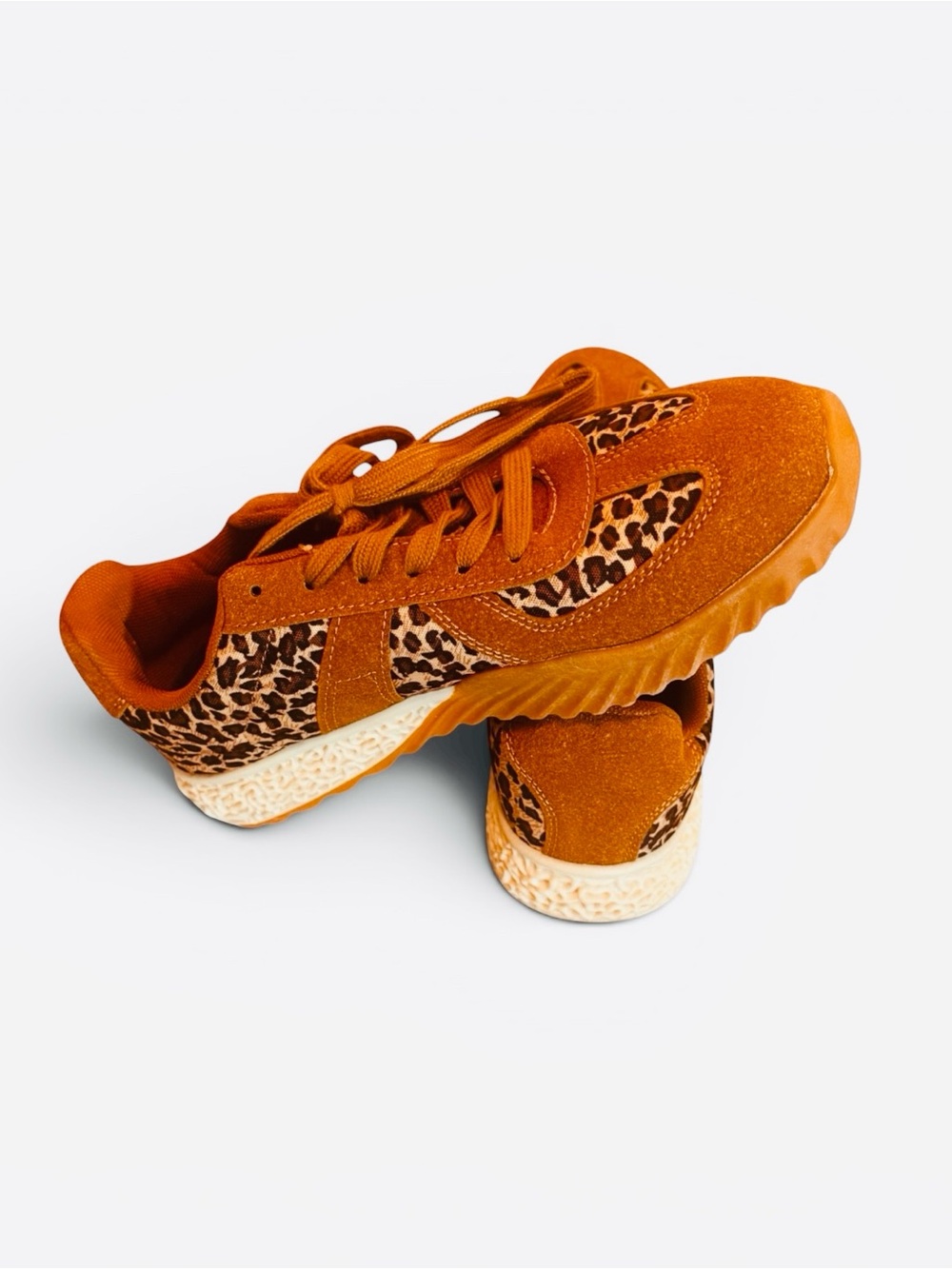 Women's Rust Leopard Accent Lace-Up Sneakers